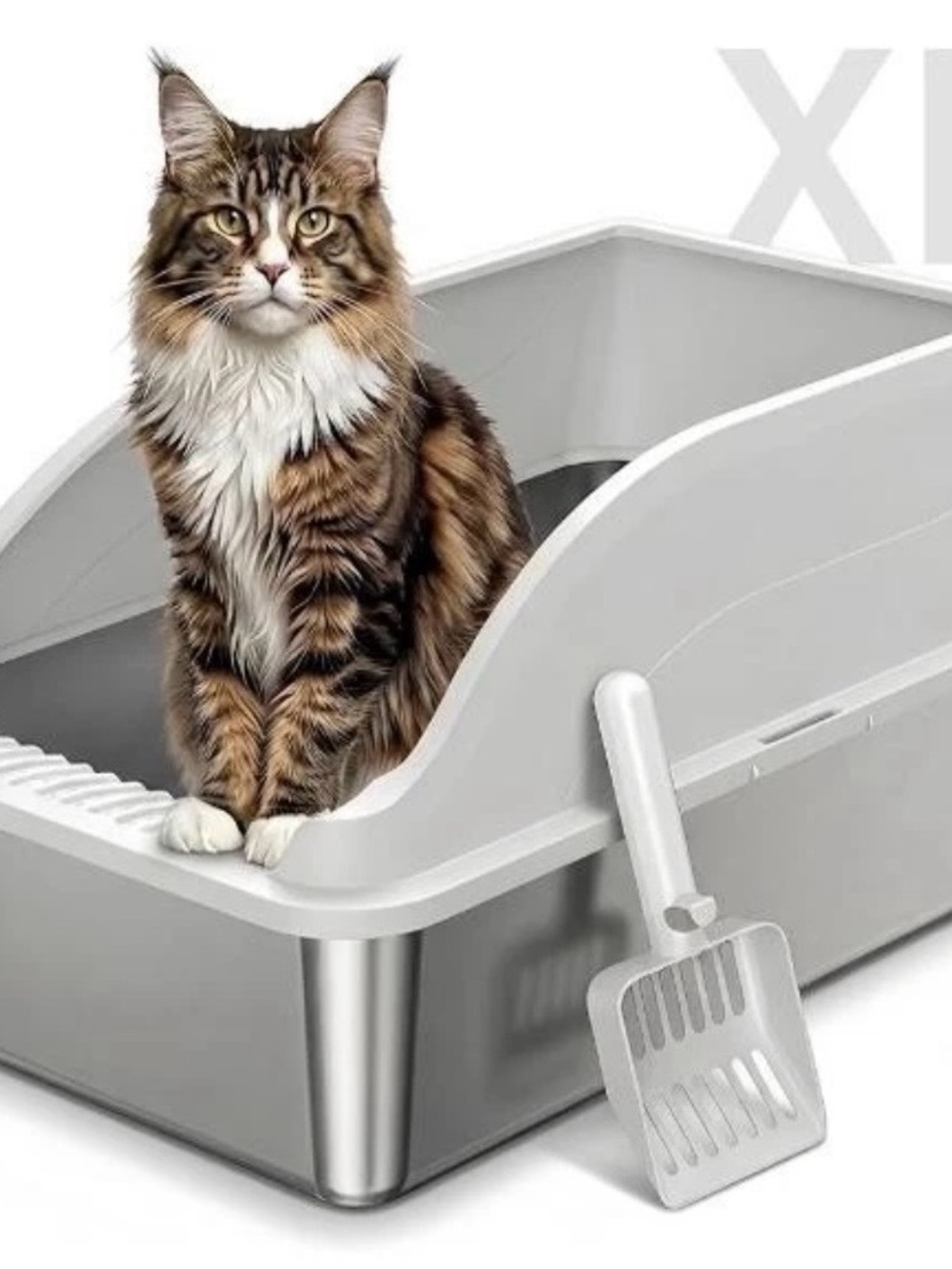 Premium Gray Cat Litter Box with Scoop - Modern Design